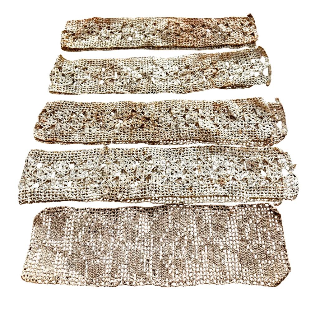 Vintage handmade crochet lace trim lot of 5pc ecru beige creamy white AS FOUND